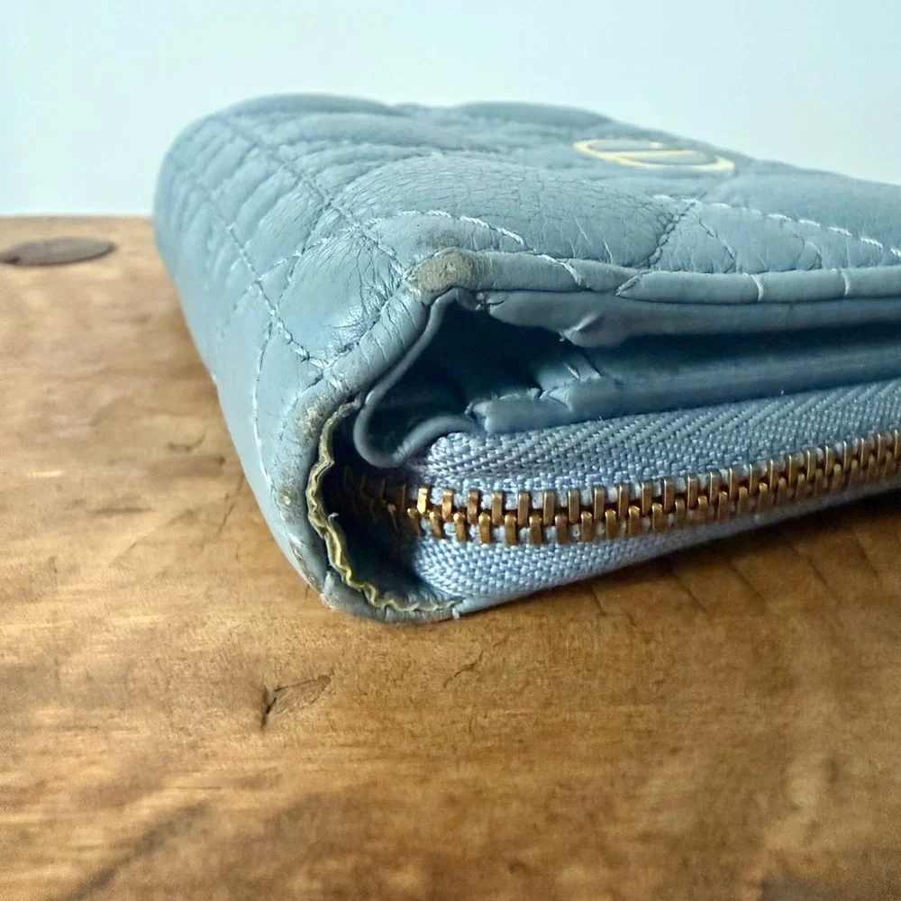 Dior Blue Cannage Compact Wallet